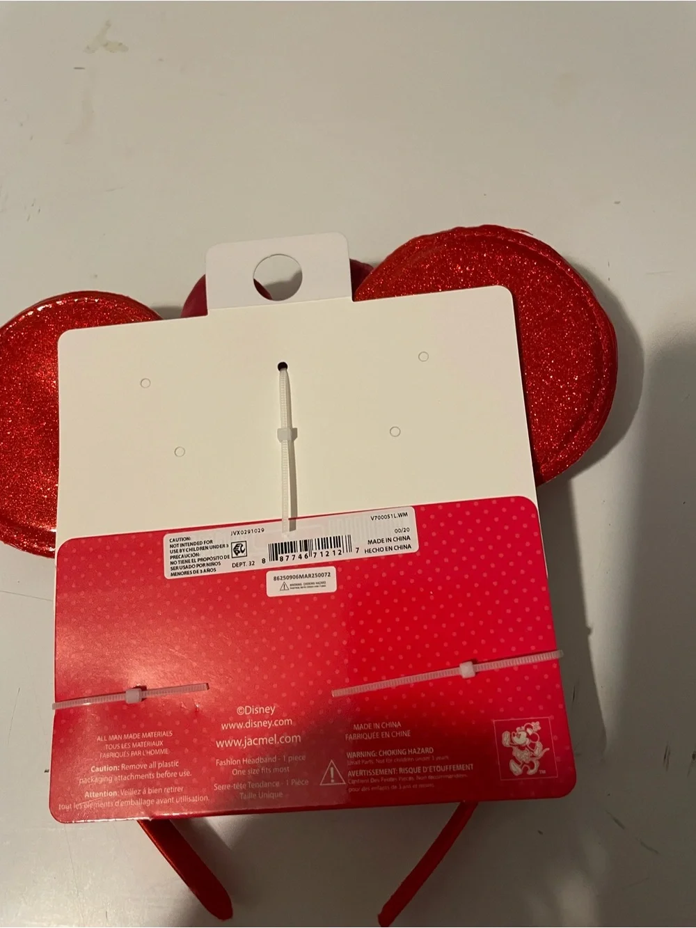 Disney Minnie Mouse Red Glitter Ear Headband with Shiny Bow